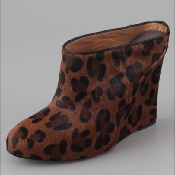 Joie Live It Up Leopard Wedge Mules Pony Hair Poin - Picture 3 of 8